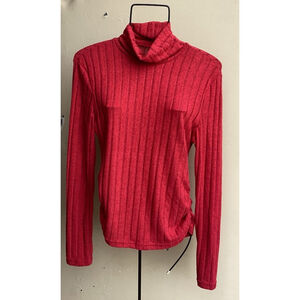 SHEIN Red Ribbed Turtleneck Top Lightweight Sweater Cinched Sides Sz Large New